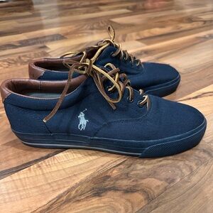 Polo by Ralph Lauren Navy Canvas Sneakers with Brown Accents